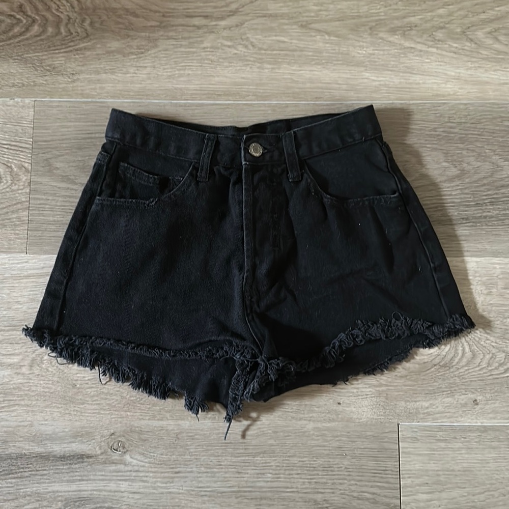 Black denim shorts